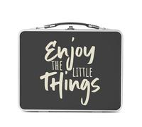 Lunch Box Métal Argenté pour Sandwich et Snack - Enjoy the Little Things Typographie Citation Message Inspiration Motivation Empowerment - Boîte à Goûter Aluminium Gamelle Rigide Style Rétro Imprimée