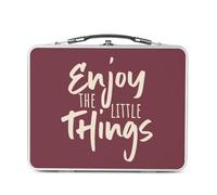 Lunch Box Métal Argenté pour Sandwich et Snack - Enjoy the Little Things Typographie Citation Message Inspiration Motivation Empowerment - Boîte à Goûter Aluminium Gamelle Rigide Style Rétro Imprimée