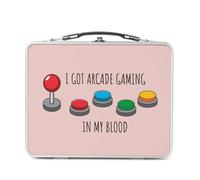 Lunch Box Métal Argenté pour Sandwich et Snack - I got Arcade Gaming in my blood Jeux Video Retro Gaming Borne Arcade 80's - Boîte à Goûter Aluminium Gamelle Rigide Style Rétro Imprimée en France