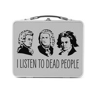 Lunch Box Métal Argenté pour Sandwich et Snack - I Listen to Dead People Bach Mozart Beethoven Music Composer Classical - Boîte à Goûter Aluminium Gamelle Rigide Style Rétro Imprimée en France