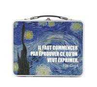 Lunch Box Métal Argenté pour Sandwich et Snack - Il Faut Commencer Par Éprouver ce Qu'on Veut Exprimer Citation Inspirante Van Gogh - Boîte à Goûter Aluminium Gamelle Rigide Style Rétro Imprimée en
