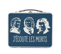 Lunch Box Métal Argenté pour Sandwich et Snack - J'écoute les morts Bach Mozart Beethoven Musique Compositeur Classique - Boîte à Goûter Aluminium Gamelle Rigide Style Rétro Imprimée en France