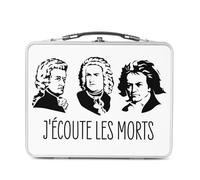 Lunch Box Métal Argenté pour Sandwich et Snack - J'écoute les morts Bach Mozart Beethoven Musique Compositeur Classique - Boîte à Goûter Aluminium Gamelle Rigide Style Rétro Imprimée en France