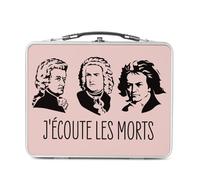 Lunch Box Métal Argenté pour Sandwich et Snack - J'écoute les morts Bach Mozart Beethoven Musique Compositeur Classique - Boîte à Goûter Aluminium Gamelle Rigide Style Rétro Imprimée en France