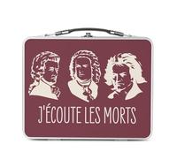 Lunch Box Métal Argenté pour Sandwich et Snack - J'écoute les morts Bach Mozart Beethoven Musique Compositeur Classique - Boîte à Goûter Aluminium Gamelle Rigide Style Rétro Imprimée en France
