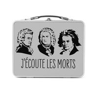 Lunch Box Métal Argenté pour Sandwich et Snack - J'écoute les morts Bach Mozart Beethoven Musique Compositeur Classique - Boîte à Goûter Aluminium Gamelle Rigide Style Rétro Imprimée en France