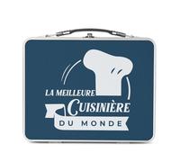 Lunch Box Métal Argenté pour Sandwich et Snack - La Meilleure Cuisiniere du Monde Maman Famille Cuisine Chef Restaurant - Boîte à Goûter Aluminium Gamelle Rigide Style Rétro Imprimée en France