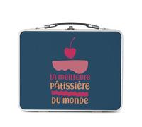 Lunch Box Métal Argenté pour Sandwich et Snack - La Meilleure Patissiere du Monde Dessert Patisserie Gateau Boulangerie - Boîte à Goûter Aluminium Gamelle Rigide Style Rétro Imprimée en France