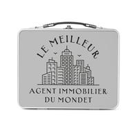 Lunch Box Métal Argenté pour Sandwich et Snack - Le Meilleur Agent Immobilier du Monde Commercial Immobilier Vente Maison Appartement - Boîte à Goûter Aluminium Gamelle Rigide Style Rétro Imprimée en