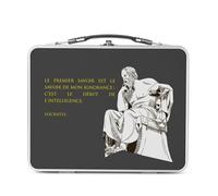 Lunch Box Métal Argenté pour Sandwich et Snack - Le Premier Savoir Est Le Savoir De Mon Ignorance Socrates Citation Philosophe - Boîte à Goûter Aluminium Gamelle Rigide Style Rétro Imprimée en France