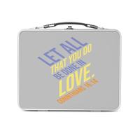 Lunch Box Métal Argenté pour Sandwich et Snack - Let All That You Do Be Done In Love Corinthians Bible Verse Spiritual Religious Quote - Boîte à Goûter Aluminium Gamelle Rigide Style Rétro Imprimée