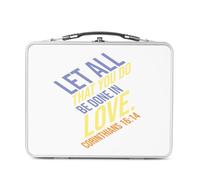Lunch Box Métal Argenté pour Sandwich et Snack - Let All That You Do Be Done In Love Corinthians Bible Verse Spiritual Religious Quote - Boîte à Goûter Aluminium Gamelle Rigide Style Rétro Imprimée