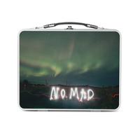 Lunch Box Métal Argenté pour Sandwich et Snack - Lightpainting Nomad Photo Pose Longue dans un Champs Aurore Boréales Voie Lactée - Boîte à Goûter Aluminium Gamelle Rigide Style Rétro Imprimée en