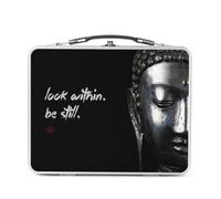 Lunch Box Métal Argenté pour Sandwich et Snack - Look Within Citation Inspirante Anglais Bouddha Bouddhisme Bien Etre Spiritualite - Boîte à Goûter Aluminium Gamelle Rigide Style Rétro Imprimée en