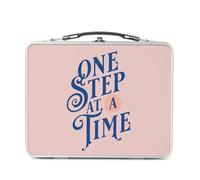 Lunch Box Métal Argenté pour Sandwich et Snack - One Step at a Time Typographie Message Citation Inspirante Motivation - Boîte à Goûter Aluminium Gamelle Rigide Style Rétro Imprimée en France