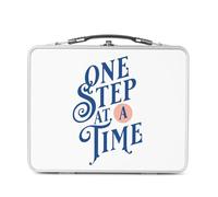 Lunch Box Métal Argenté pour Sandwich et Snack - One Step at a Time Typographie Message Citation Inspirante Motivation - Boîte à Goûter Aluminium Gamelle Rigide Style Rétro Imprimée en France