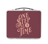 Lunch Box Métal Argenté pour Sandwich et Snack - One Step at a Time Typographie Message Citation Inspirante Motivation - Boîte à Goûter Aluminium Gamelle Rigide Style Rétro Imprimée en France