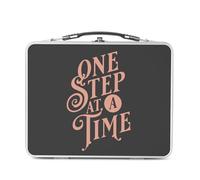 Lunch Box Métal Argenté pour Sandwich et Snack - One Step at a Time Typographie Message Citation Inspirante Motivation - Boîte à Goûter Aluminium Gamelle Rigide Style Rétro Imprimée en France