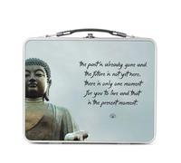 Lunch Box Métal Argenté pour Sandwich et Snack - Present Citation Inspirante Anglais Bouddha Bouddhisme Bien Etre Spiritualite - Boîte à Goûter Aluminium Gamelle Rigide Style Rétro Imprimée en France