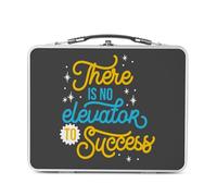 Lunch Box Métal Argenté pour Sandwich et Snack - There is No Elevator to Success Typographie Message Motivation Inspiration - Boîte à Goûter Aluminium Gamelle Rigide Style Rétro Imprimée en France
