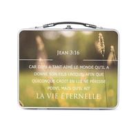 Lunch Box Métal Argenté pour Sandwich et Snack - Vie Eternelle Saint Jean 3:16 Bible Verset Spiritualité Citation Religion - Boîte à Goûter Aluminium Gamelle Rigide Style Rétro Imprimée en France