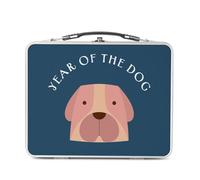 Lunch Box Métal Argenté pour Sandwich et Snack - Year of the Dog Chinese Astrology Sign Zodiac Animal Horoscope Drawing - Boîte à Goûter Aluminium Gamelle Rigide Style Rétro Imprimée en France