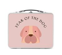 Lunch Box Métal Argenté pour Sandwich et Snack - Year of the Dog Chinese Astrology Sign Zodiac Animal Horoscope Drawing - Boîte à Goûter Aluminium Gamelle Rigide Style Rétro Imprimée en France