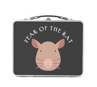 Lunch Box Métal Argenté pour Sandwich et Snack - Year of the Rat Chinese Astrology Sign Zodiac Animal Horoscope Drawing - Boîte à Goûter Aluminium Gamelle Rigide Style Rétro Imprimée en France