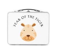 Lunch Box Métal Argenté pour Sandwich et Snack - Year of the Tiger Chinese Astrology Sign Zodiac Animal Horoscope Drawing - Boîte à Goûter Aluminium Gamelle Rigide Style Rétro Imprimée en France