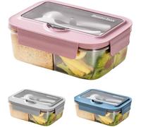 Lunch Box Micro Ondable, 1400Ml Boite Repas avec 3 Compartiments et Couverts, Boite à Lunch pour Pique-Nique, Travail, Écoles