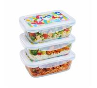 Lunch box - PYREX - Lot de 3 boîtes en verre - Rectangulaire - Couvercle hermétique - Design abstrait - 0.80 L