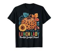 Lunch Lady Leopard Pumpkin Thankful Grateful Blessed T-Shirt