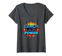 Lunch Lady Power : Pop Art rétro pour Les héros de la gastronomie T-Shirt avec Col en V, Femme, Chiné Foncé, S