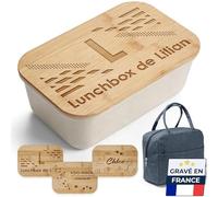 Lunchbox homme personnalisée - Bento avec prénom personnalisable - Boîte à repas gravée - Boîte à déjeuner avec sac isotherme - Idée cadeau homme, papa, anniversaire, Noël, fête des pères (Blanc)