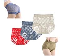 LUNCHS Culotte de Soin en Soie et Dentelle Fine sans Couture, sous-vêtements Sexy Taille Haute pour Femmes, Slips Respirants en Dentelle, Taille Haute (3pcs-D,3XL)