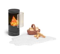 Lundby Maison de poupée - Cheminée miniature - Meubles de poupée avec éclairage LED - Meubles de maison de poupée - Salon - Accessoires - 11 cm - Poupées 1:18