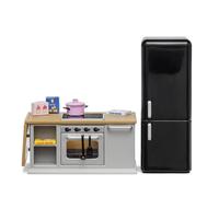 Lundby Maison de Poupées Gris Meuble Cuisine 1:18 Cuisinière Four Réfrigérateur