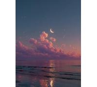 Lune 5D Diamond Painting Kits, Vue Sur La Mer Diamond Painting Enfant, DIY Débutant Peinture Diamant Loisirs Créatifs Adultes Kits, Diamant Point de Croix, Cadeau Femme, Decor Salon, 100x135cm R-4196