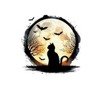 Lune chat noir stickers muraux Salon Chambre xuanguan Halloween décoration (2 sets)