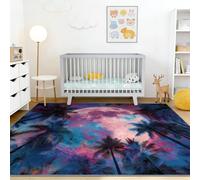 Lune Ciel Étoilé Palmier Douce Tapis de Salon 60 x 90 cm, Lavable en Machine Antidérapant Rêveur Poil Ras Tapis, pour Cuisine Salle à Manger Chambre, Multicolore