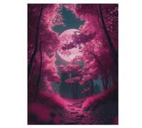 Lune de Sakura Circulaire 500 Pièces Puzzle en Bois pour Adultes Enfants, Puzzles Impossible, Jeu D'adresse pour Toute La Famille, 55×41cm