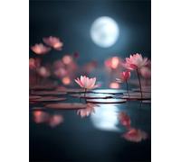 Lune Diamond Painting Adulte, Lotus Diamond Painting, DIY Round Rhinestone Crystal Point de Croix complet kit, 5D Mosaic Art Kit Pour Enfant et débutants, Murale Décoration Maison 25x35cm 0U-110