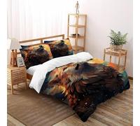 Lune du Loup Housse De Couette 3 Pièces Animal Themes Wildlife De Couvre-Lit Microfibre Adulte avec Fermeture Éclair Taies d'oreiller Double(200x200cm)