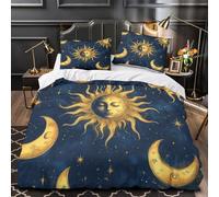 Lune du Soleil d'Or Housse de Couette Microfibre Hypoallergique 3D Imprimée Super Douce Astrologie mythique Parure de Lit Fermeture Éclair Confortable Léger Respirante for Couple Single（140x200cm）