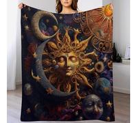 Lune et Soleil Plaid Couverture Polaire, Couverture en Peluche en Toute Saison Légère Chaude Super Douce Moelleuse pour Lit Et Canapé-lit（130×180cm）