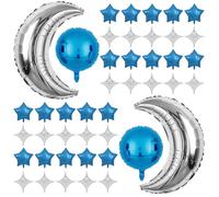 Lune Étoiles Ballons,44PCS Lot de Ballons XL en Aluminium,Ballons Lune et Etoile,Ballon Aluminium Géan Balloon pour Fête Prénatale, Fête Prénuptiale, Fiançailles, Fête d'Anniversaire, Mariage (Bleu)