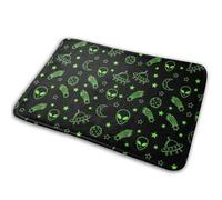 Lune Extraterrestre Verte Planète Noire Paillasson Intérieur Antidérapant Tapis De Bain Lavable en Machine Tapis De Douche pour Salon Porte Baignoire 40X60Cm