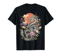 Lune Floral Dragon Art Fantasy Moon Nouveau Mythique Dragon T-Shirt