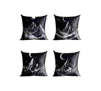 Lune Housse Coussin 35x35 CM Lot de 4, Exterieur Impermeable Housse de Coussin Ciel étoilé Con Fermeture éclair Invisible, Impression Recto Verso Taie Oreiller pour Exterieur Canapé Lit XTBZ-02907