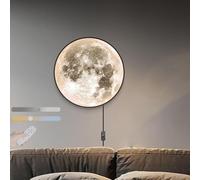 Lune LED Dimmable Appliques Murales avec Télécommande Moderne Lamp Murale Interieur avec Interrupteur et Prise Éclairage Mural 3D Art Déco Ronde Lumière Murale pour Salon Chambre à Coucher (30CM)